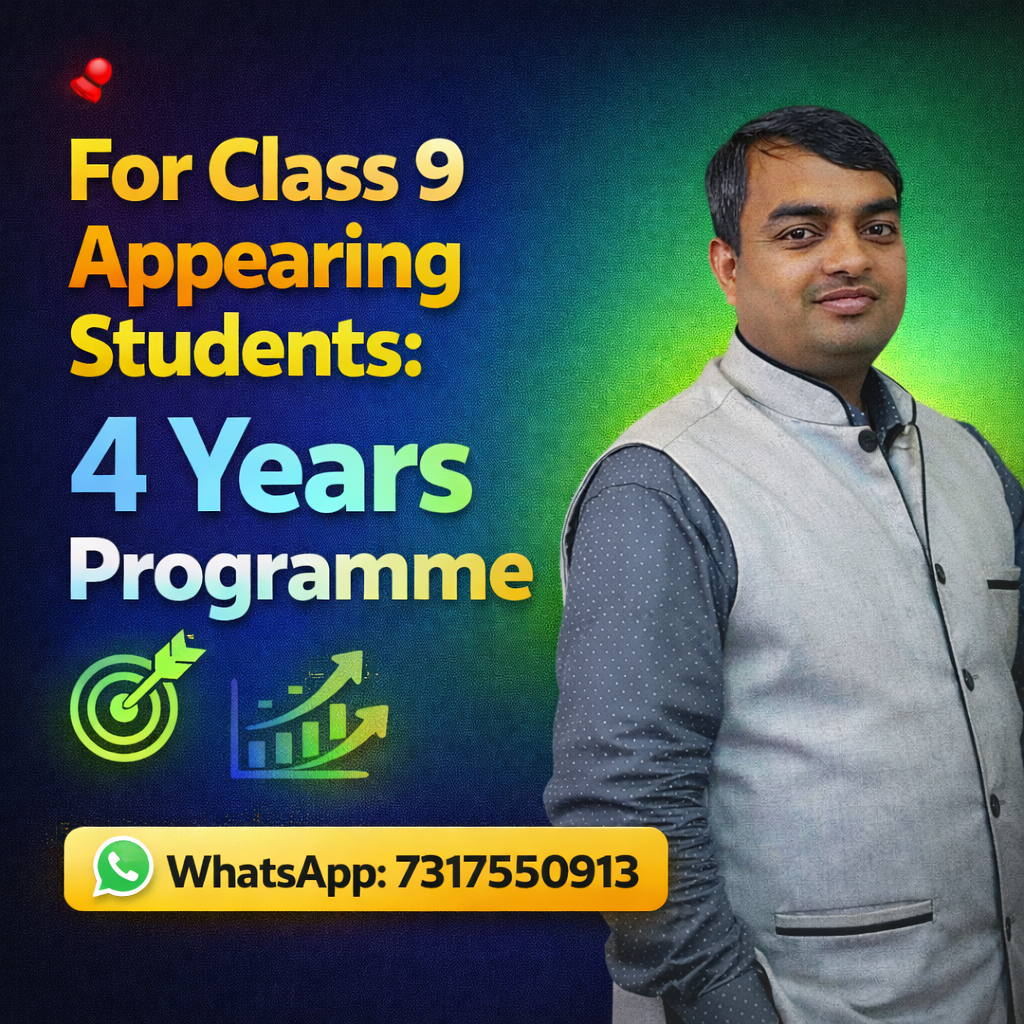 4 years foundation programme for class 9 appearing students poster by Sikhar Academy promoting long-term preparation with WhatsApp contact.