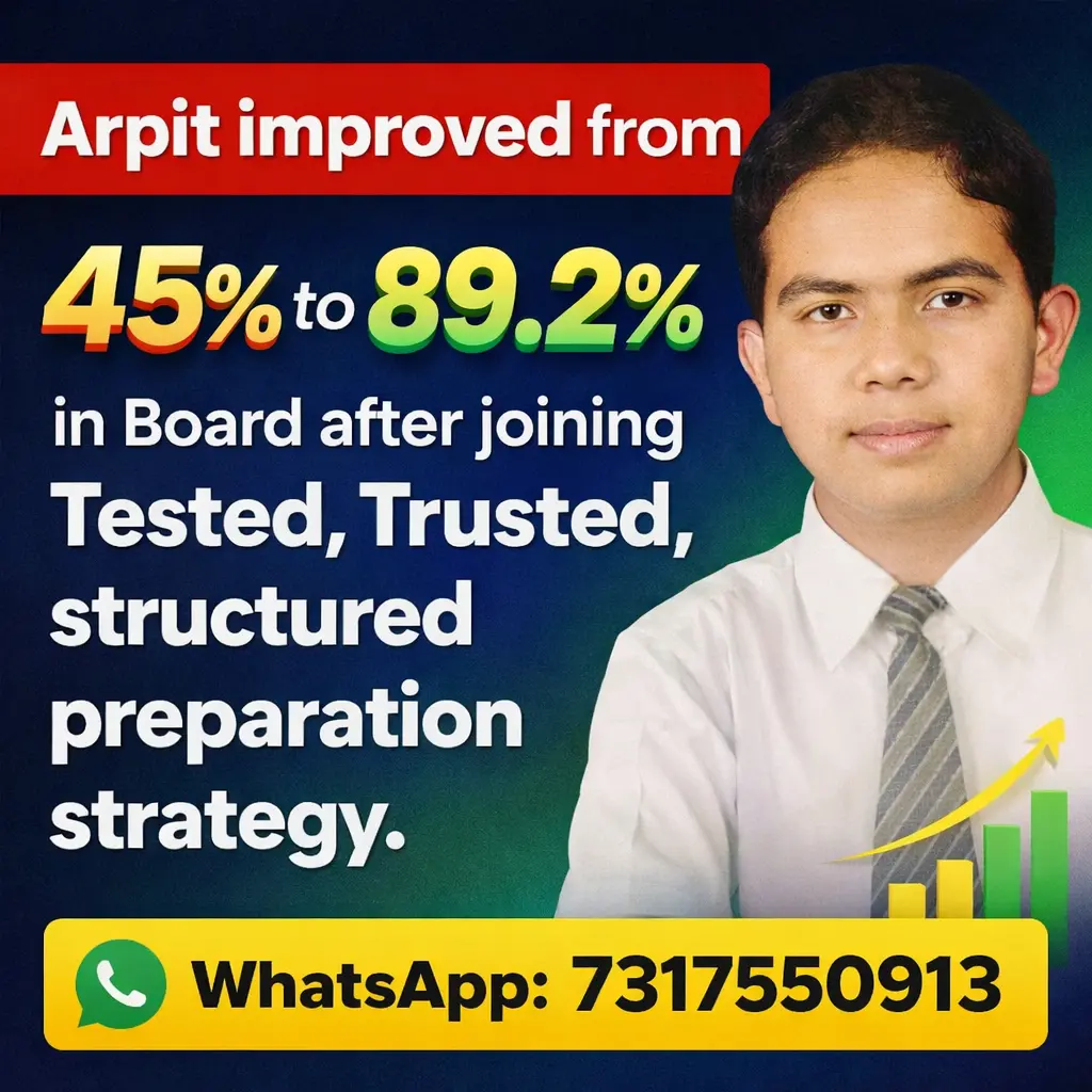 Student improvement poster showing Arpit improving from 45 percent to 89.2 percent in board exams after joining Sikhar Academy in Lucknow.