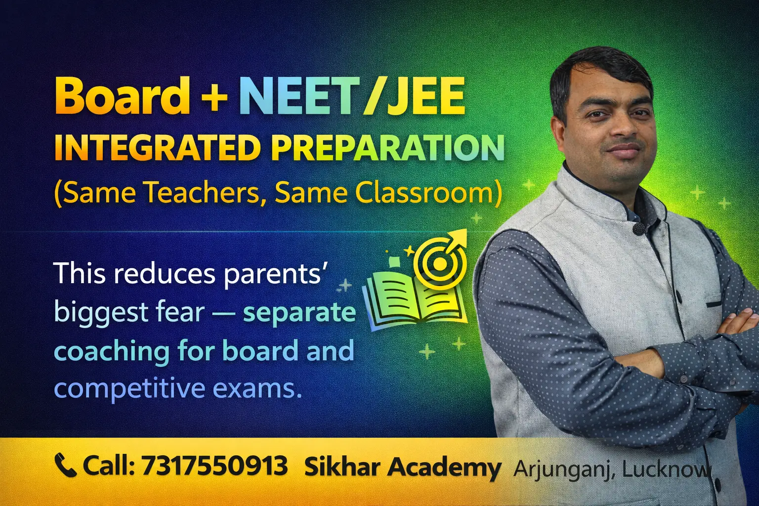 Board plus NEET JEE integrated preparation coaching with same teachers and same classroom at Sikhar Academy Arjunganj Lucknow.